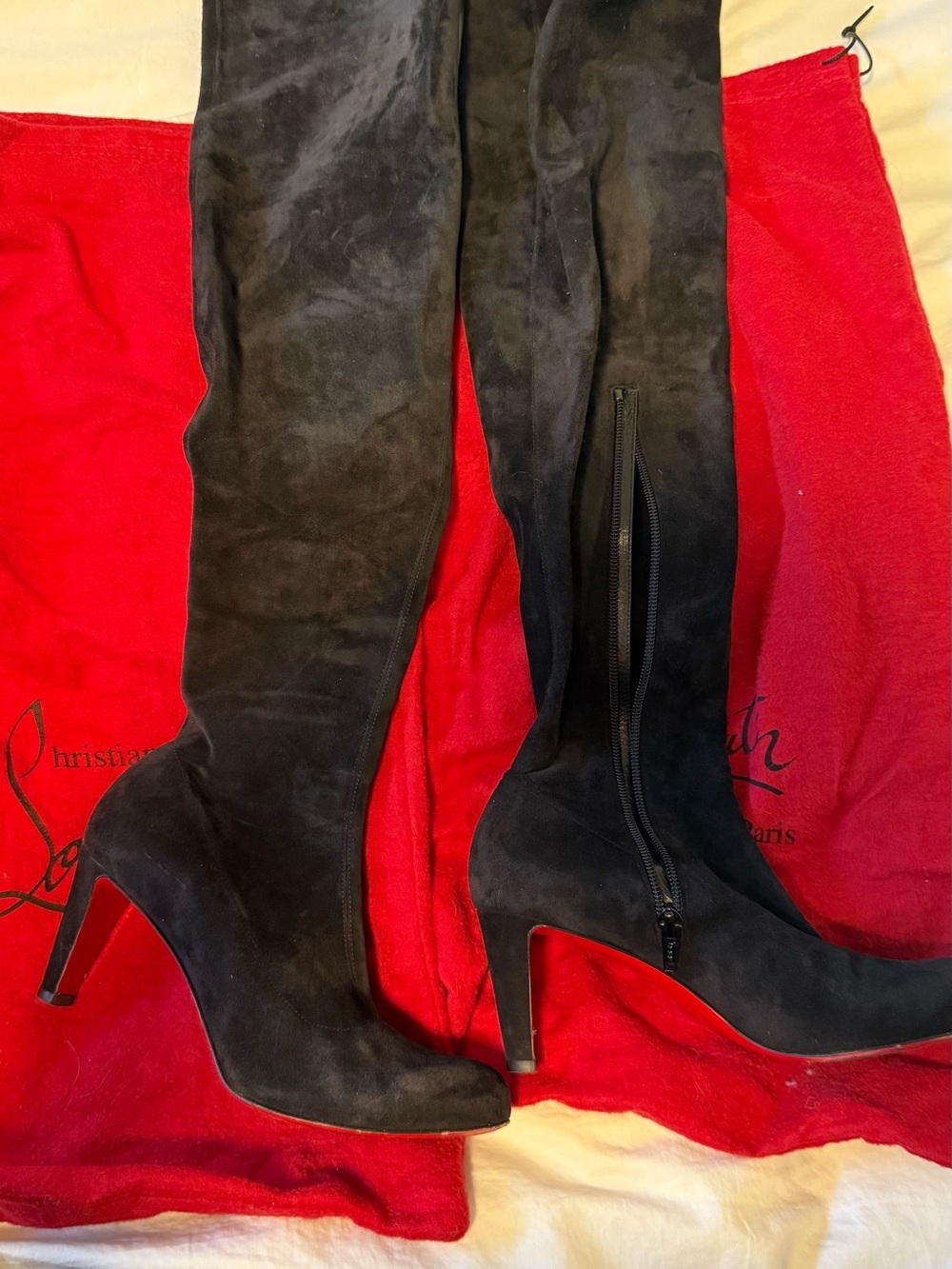 Christian Louboutin Black Over-the-Knee Louboutin Suede Boot